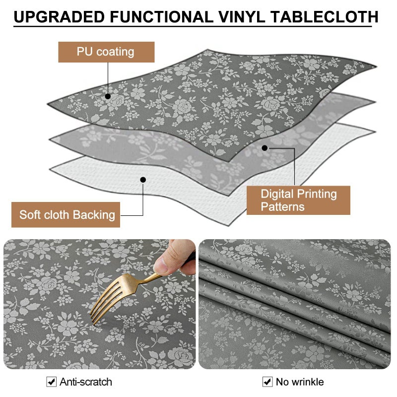 Smiry Rectangle Table Cloth, Waterproof Heavy Duty Vinyl Tablecloths, Wipeable Washable Table Cover for Kitchen and Dining Room (Grey, 60" X 102") - Image 3